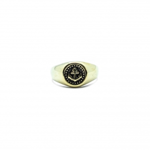 Anello in acciaio gold con ancora in rilievo