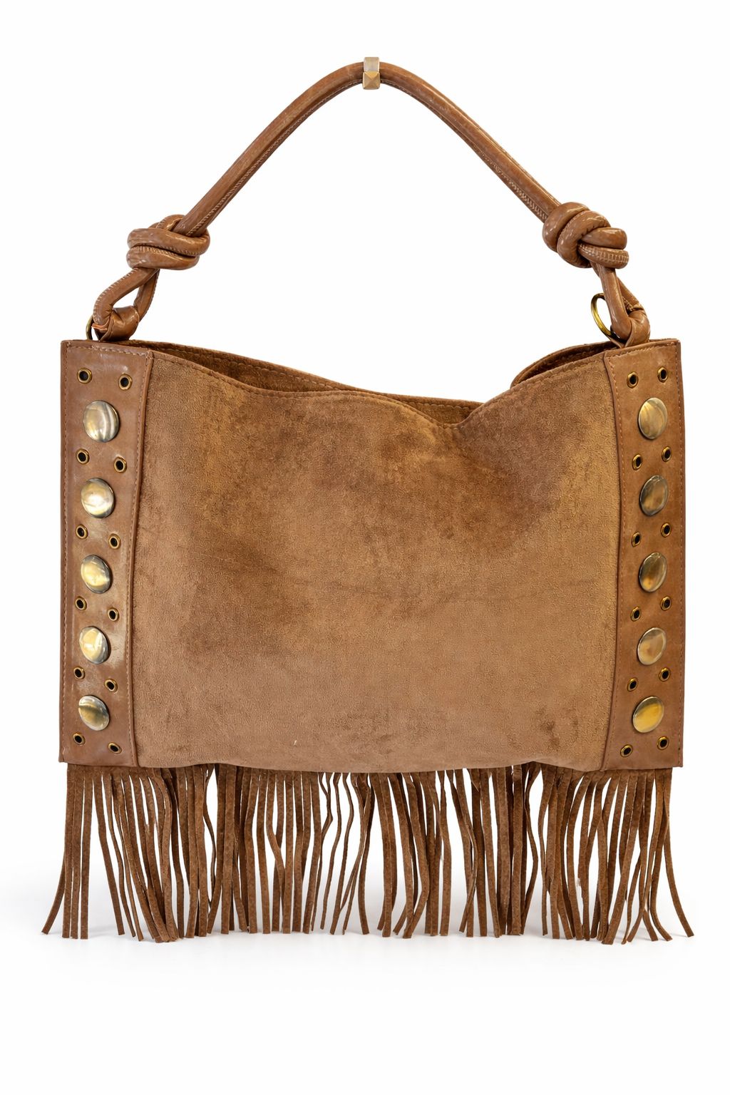 Borsa in Camoscio con Frange e Borchie – Modello Boho Chic con Doppia Tracolla