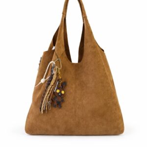Borsa Hobo Scamosciata Camel con Charm Artigianale