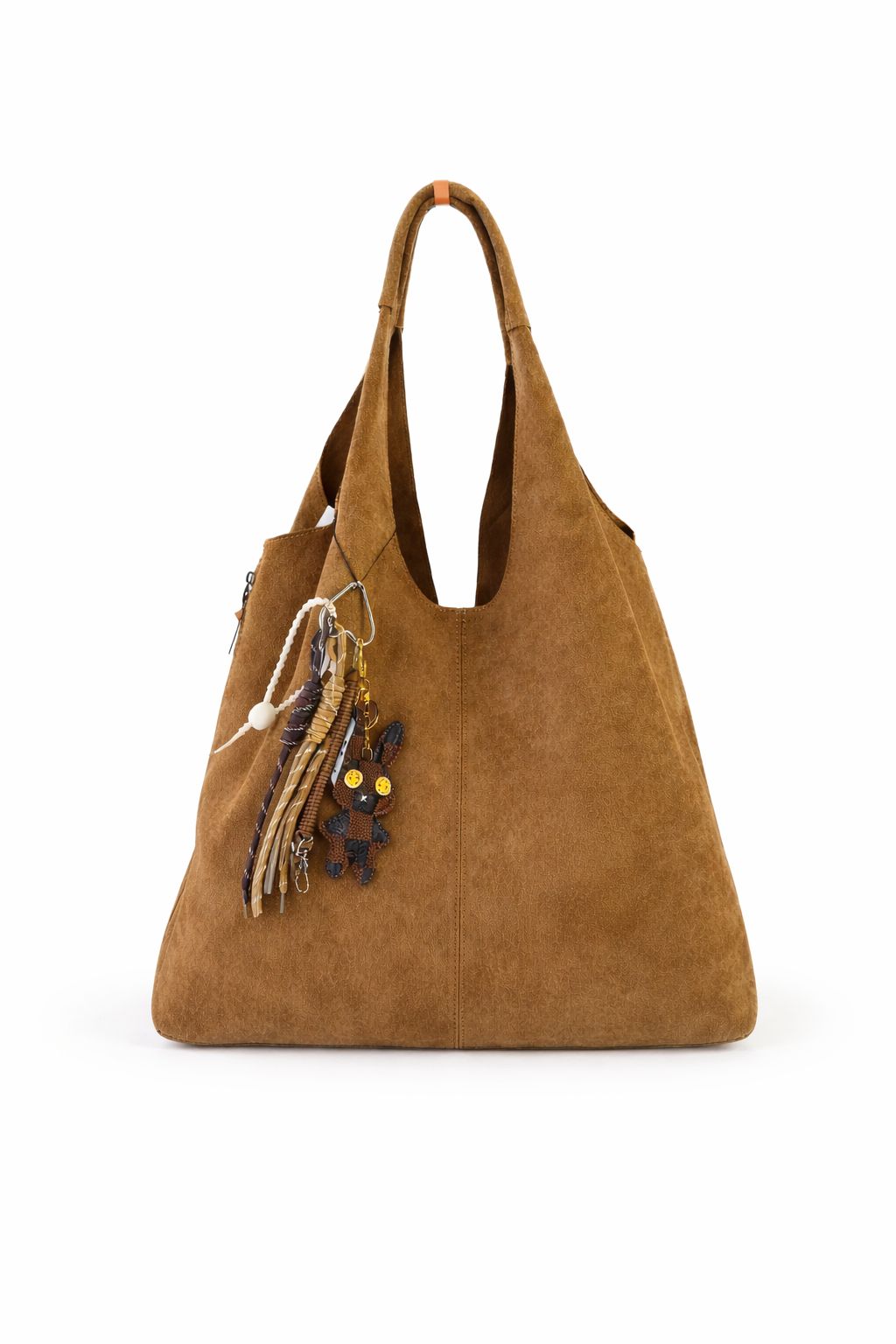 Borsa Hobo Scamosciata Camel con Charm Artigianale